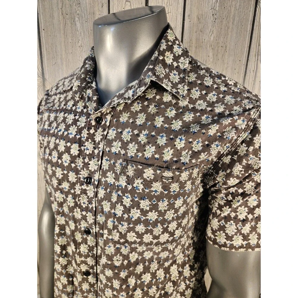 Orvis Shirt Kalamkari Block Printed Button Up Geometric Hawaiian Mens Large